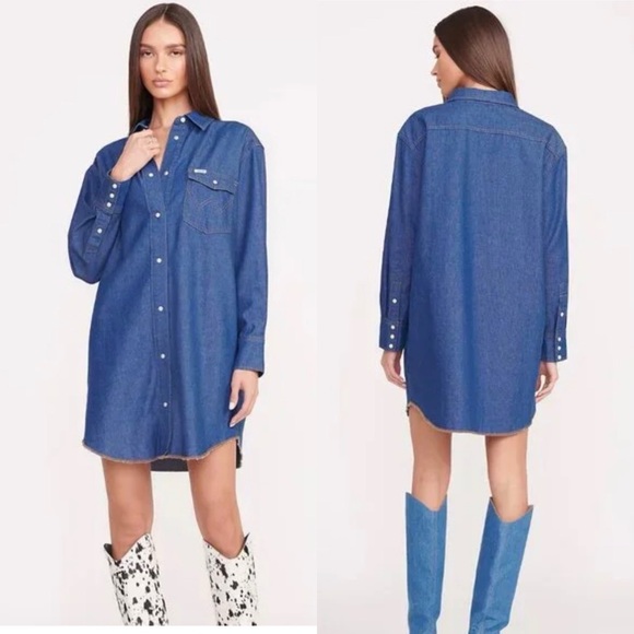 Wrangler x STAUD Denim Shirt Dress Western Cowgirl Boxy Small NWT - Picture 1 of 9